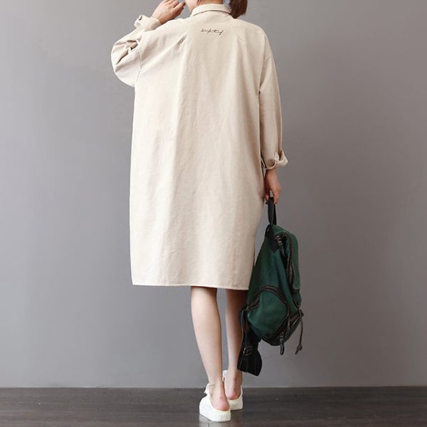 boutique light khaki cotton shift dress Loose fitting holiday dresses fine side open shirt dress - Image 4
