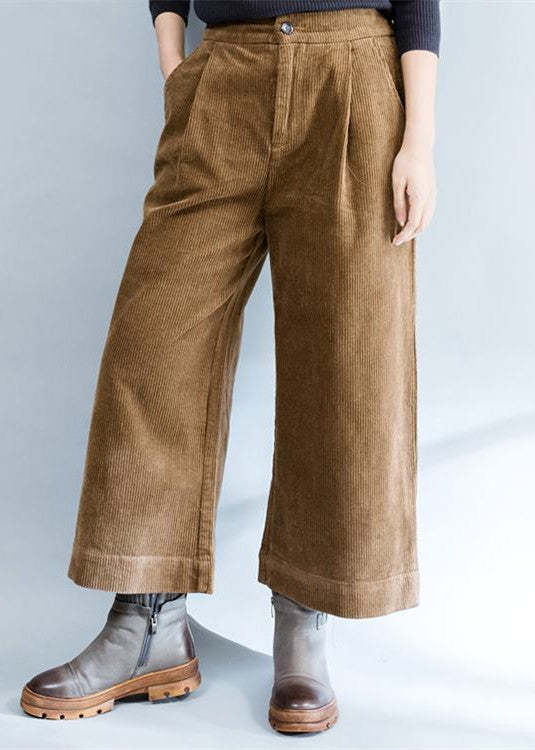brown stylish warm cotton corduroy wide leg pants vintage casual trousers - Image 2