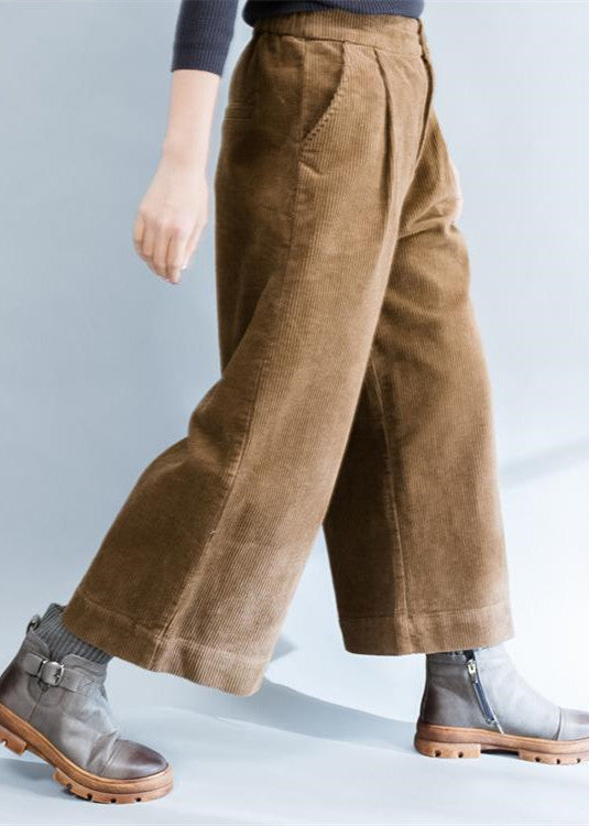 brown stylish warm cotton corduroy wide leg pants vintage casual trousers - Image 3