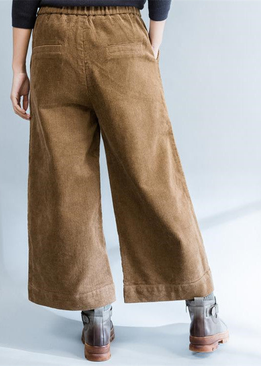 brown stylish warm cotton corduroy wide leg pants vintage casual trousers - Image 4