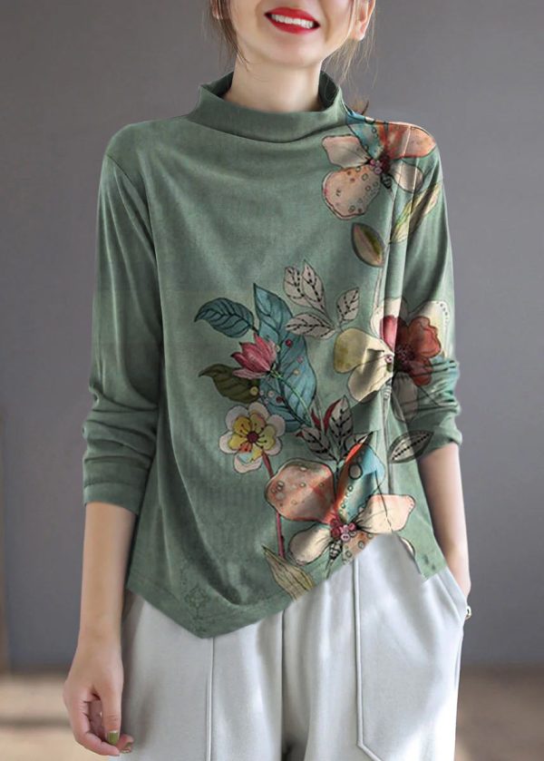 Vintage Blue Turtleneck asymmetrical design Patchwork Fall Tops - Image 8