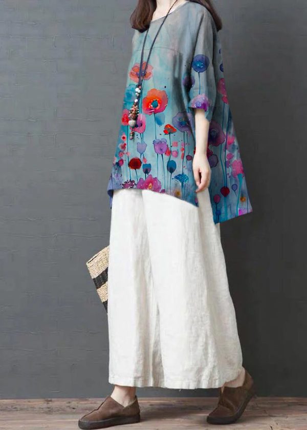 Handmade Blue Linen Cotton low high design Shirt Top - Image 11