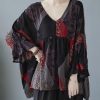 diy Ruffles flare Sleeve Print V Neck Tops