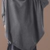 diy asymmetric hem cotton high neck shirts Work gray blouse