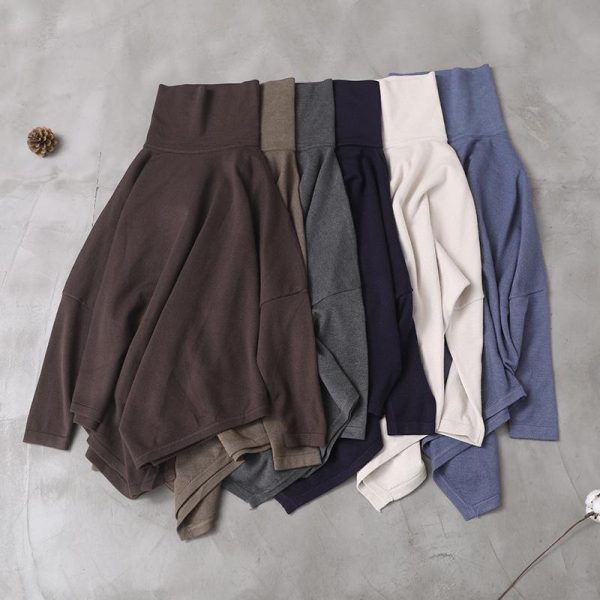 diy asymmetric hem cotton high neck shirts Work gray blouse - Image 5