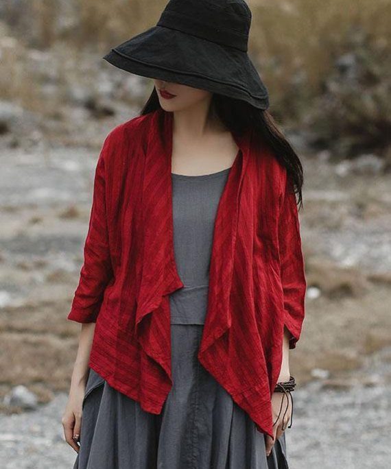 diy red cotton tunics for women bracelet sleeved Plus Size Clothing summer shirt