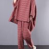 Casual Plus Size Cotton Linen red Plaid Vintage Blouse And Pants Two Pieces Set(Limited Stock)