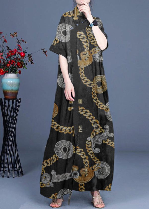 Classy Blue Print Patchwork Oriental Long Dress Summer - Image 8
