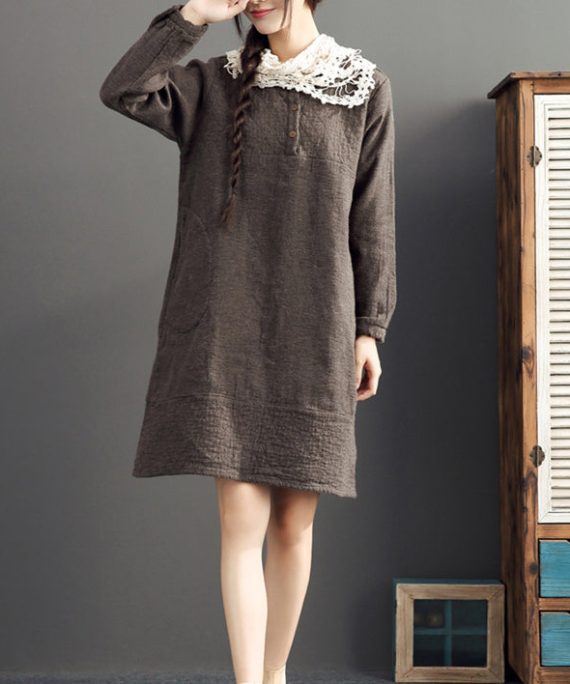 fall 2025 cotton warm dresses oversize o neck linen casual dres