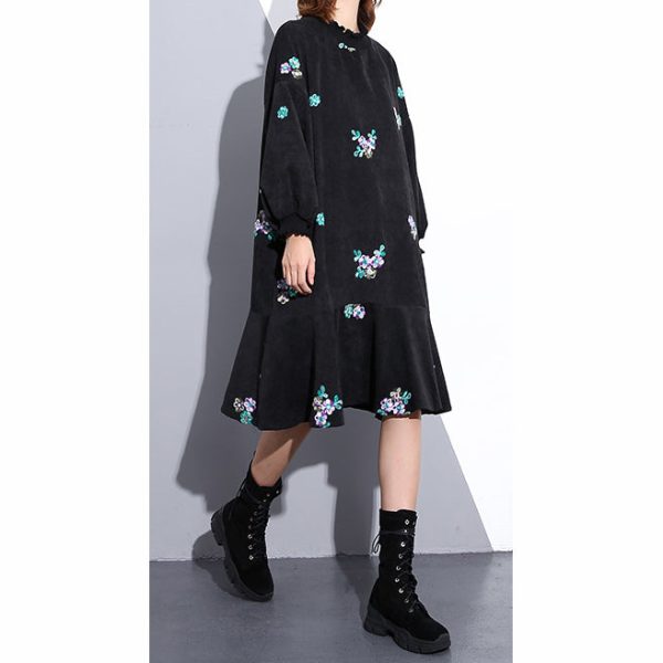 fashion black embroidery fall dress Loose fitting traveling dress Elegant Stand clothing dresses - Image 3