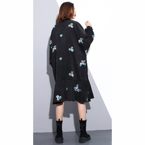 fashion black embroidery fall dress Loose fitting traveling dress Elegant Stand clothing dresses - Image 4