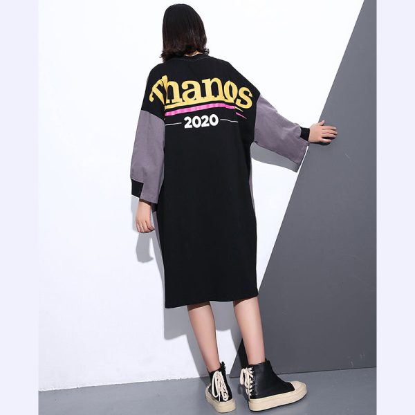 fashion gray Midi-length cotton dress plus size clothing autumn dress zippered baggy vintage O neck cotton dresses - Image 4