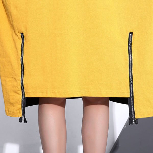 fashion gray Midi-length cotton dress plus size clothing autumn dress zippered baggy vintage O neck cotton dresses - Image 5