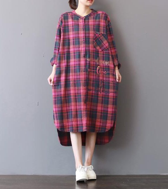 fashion plaid prints cotton caftans Loose fitting cotton clothing shirt dress New low high design kaftans