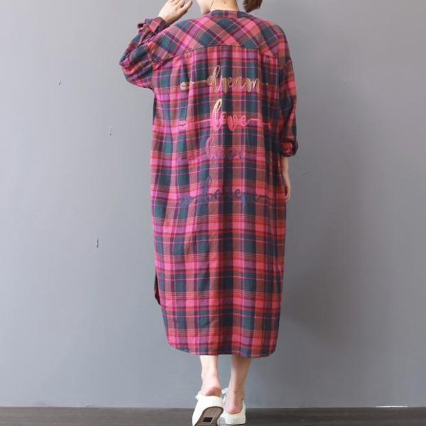 fashion plaid prints cotton caftans Loose fitting cotton clothing shirt dress New low high design kaftans - Image 4