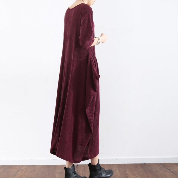 half sleeve burgundy baggy plus size dress pleated silk dresses long silk maxi dress tunic gown - Image 4
