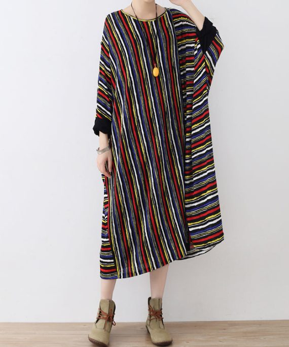 long sleeved striped caftans oversized casual cotton dresses long maxi dress