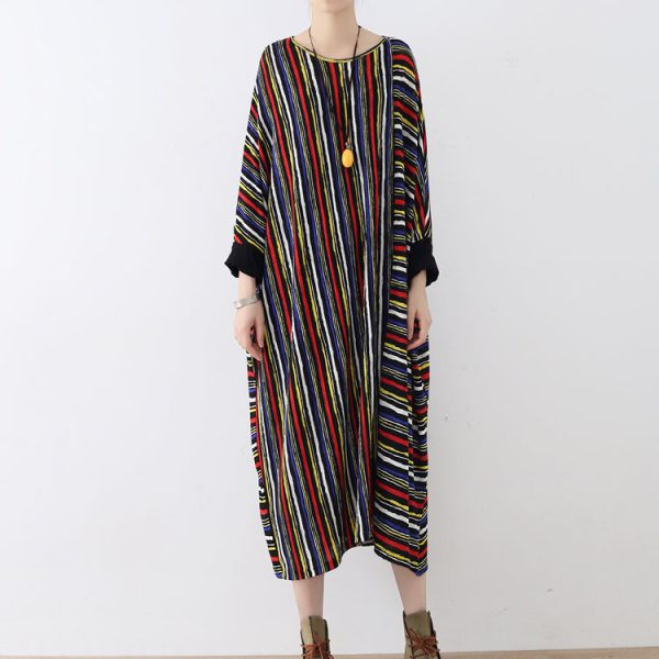 long sleeved striped caftans oversized casual cotton dresses long maxi dress - Image 3