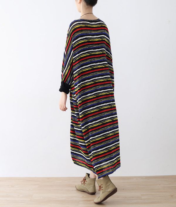 long sleeved striped caftans oversized casual cotton dresses long maxi dress - Image 4