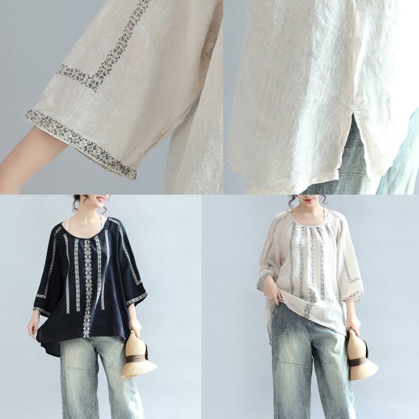 navy striped linen blouse plus size bracelet sleeved blouse - Image 5