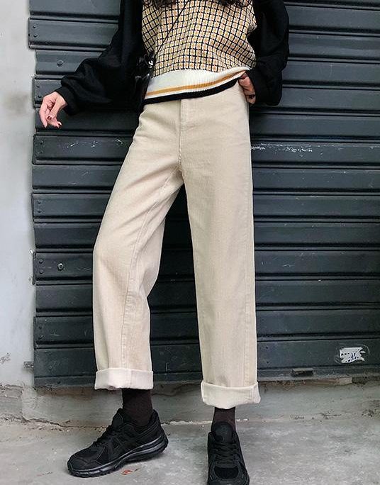 new fall women casual wide leg pants wild corduroy trousers