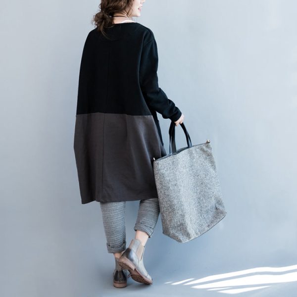 oversize autumn winter prints cotton dresses black gray patchwork thick maternity dress - Image 4