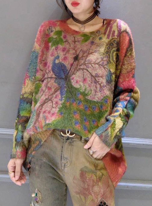 oversize vintage prints corduroy sweater thick warm long sleeve knit tops