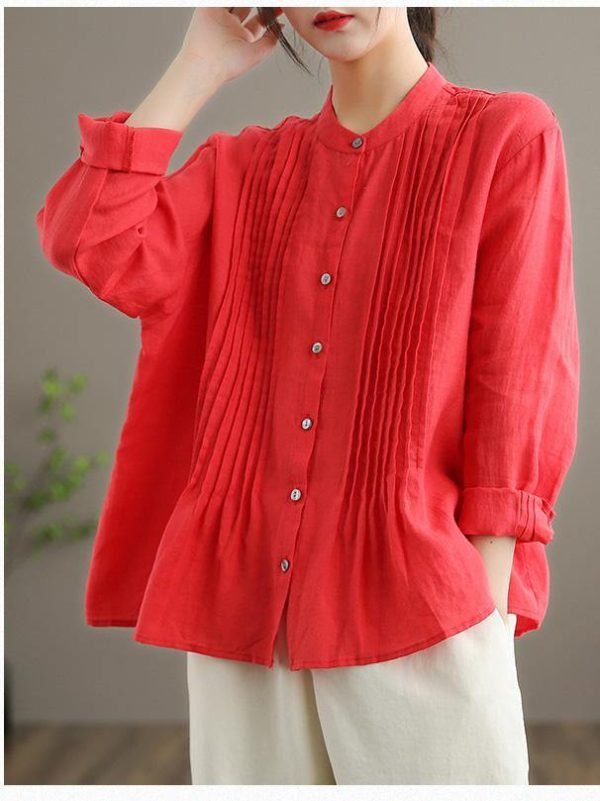 Organic White Linen Shirt Tunics Women Ramie Blouse - Image 2
