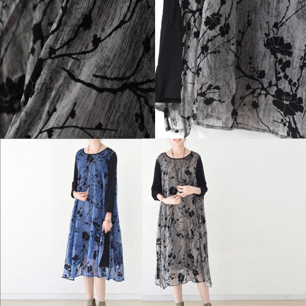 royal blue spring dresses plum flowers print chiffon dress long maxi dresses layered - Image 5