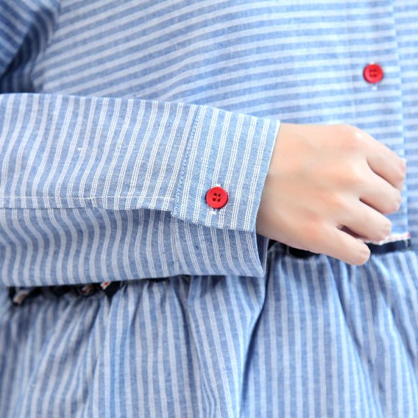 ruffles blue white striped cotton dresses plus size casual - Image 5