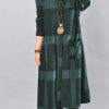 stylish blackish green Midi-length cotton dress trendy plus size casual dress women long sleeve plaid cotton shirt dress