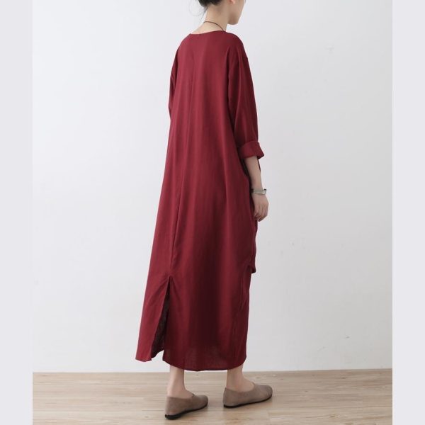 stylish red linen dress oversize asymmetrical hem traveling clothing New asymmetrical zippered kaftans - Image 4