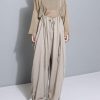 stylish women khaki cotton linen wide leg pants multiple wearing methods pants