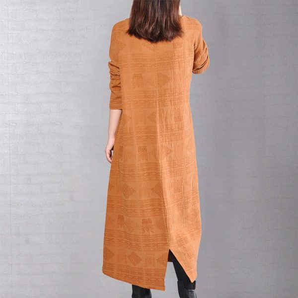 stylish yellow linen knee dress trendy plus size linen clothing dress 2018back side open v neck linen clothing dress - Image 4