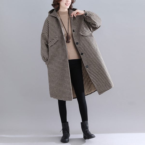 thick plaid womens parkas trendy plus size hooded warm winter coat Luxury long sleeve winter coats - Image 2