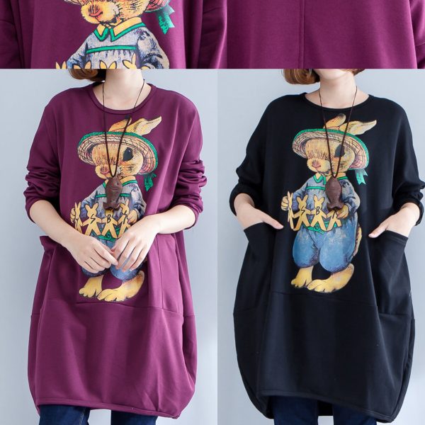 thick warm burgundy print cotton maternity dress oversize o neck women casual dress - Image 5