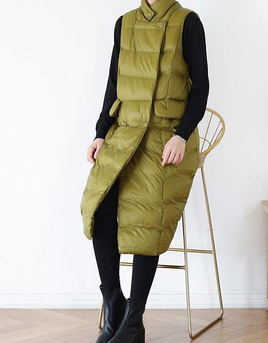 thick yellow green casual outfit casual down jacket stand collar sleeveless winter outwear