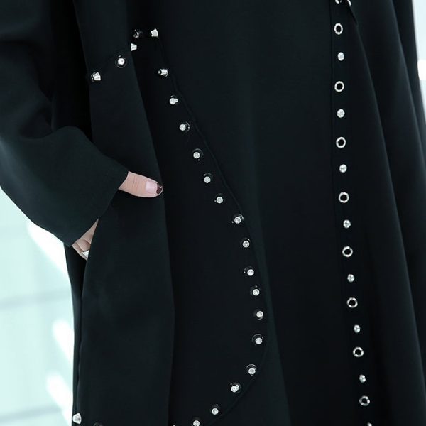 fine black Midi-length dress oversized traveling asymmetrical design boutique O neck autumn dress - Image 5