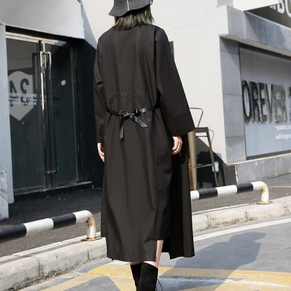 fine black long cotton dresses Loose fitting stand collar cotton clothing dress New elastic waist cotton caftans - Image 4