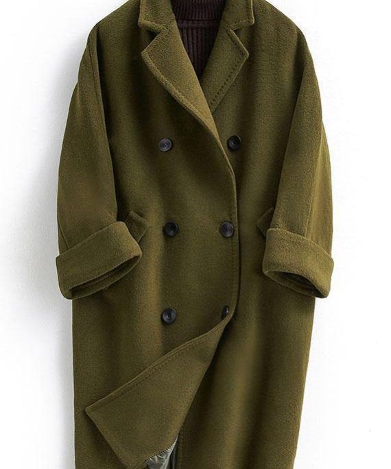 Woolen Coat trendy plus size long double breast women coats Notched