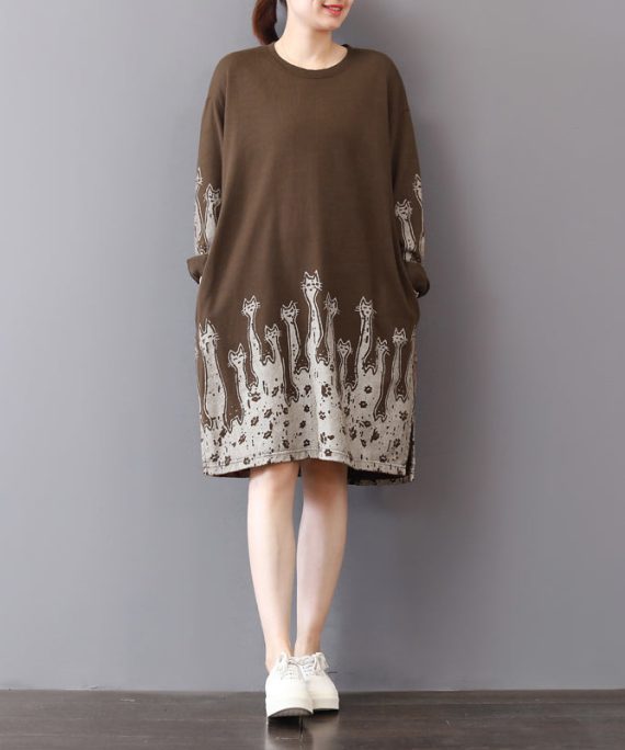 fine khaki cotton shift dresses trendy plus size cotton clothing dresses prints vintage side open cotton dress