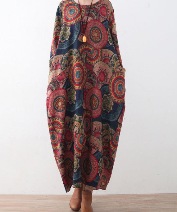 vintage blue red prints sweater dresses plus size clothing sweater casual o neck winter dress
