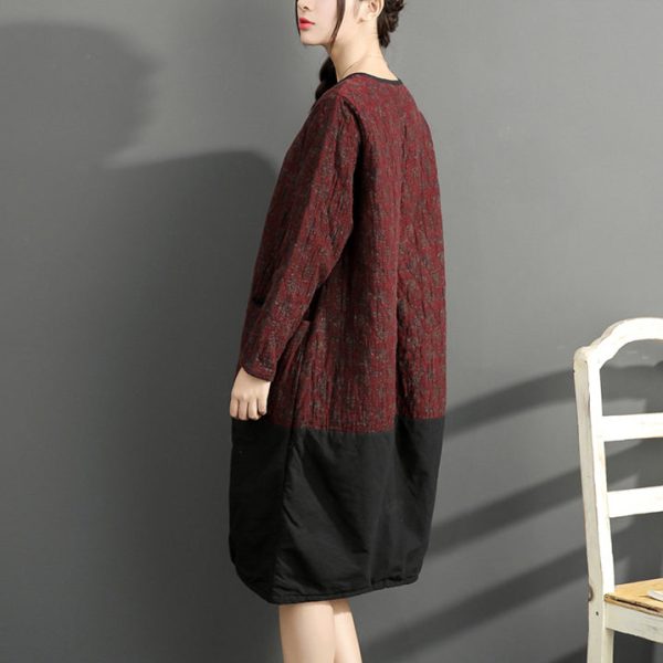 warm winter cotton outfits red prints casual plus size dresses patchwork o neck casual dress - Image 4