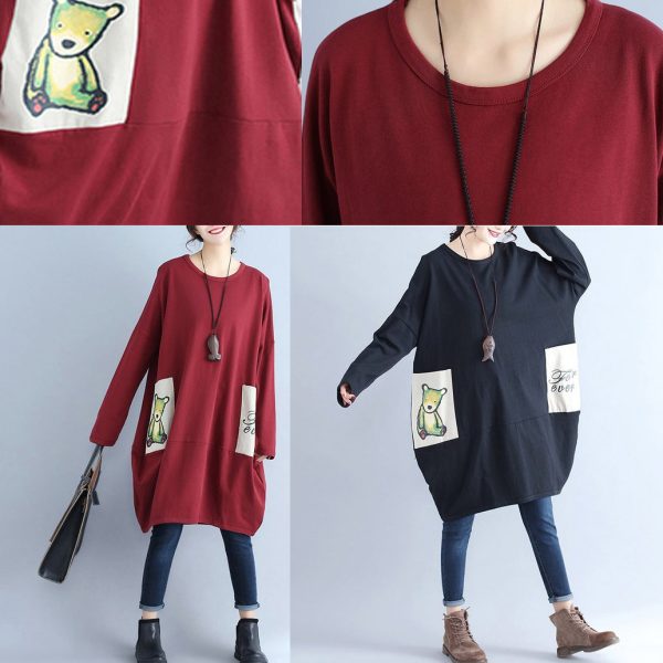 winter casual black cotton dresses plus size pockets long sleeve shift dress - Image 5