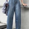 winter vintage denim blue pants high waist wide leg trousers
