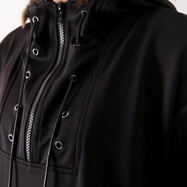 women black fall oversized traveling clothing drawstring Elegant hooded patchwork dresses - Image 5