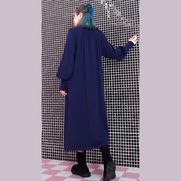 women blue fall casual stand collar traveling dress 2018 pockets baggy dresses - Image 4