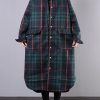 women green plaid wool overcoat plus size clothing Winter coat lapel pockets coats
