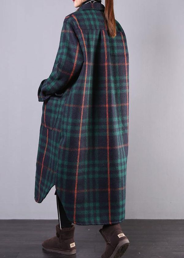 women green plaid wool overcoat plus size clothing Winter coat lapel pockets coats - Image 4