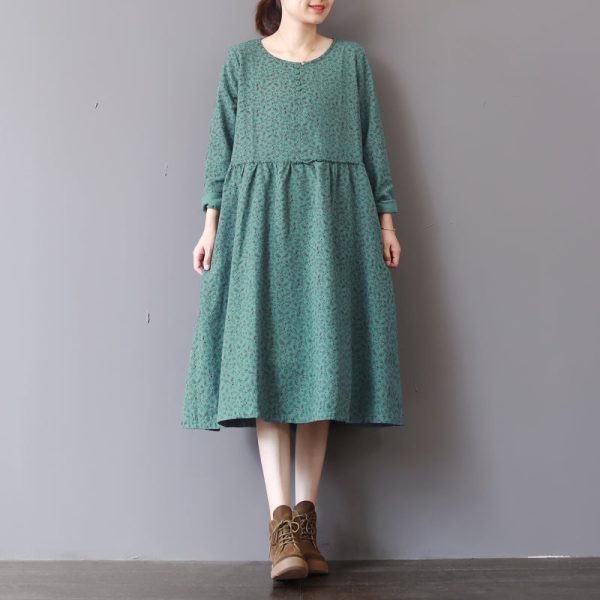 women green prints 2018 fall dress casual patchwork fall dresses New long sleeve maxi dresses - Image 2